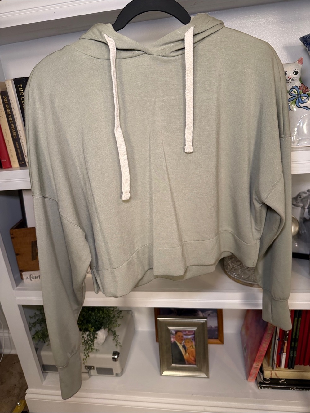 if it were me Sage Green Cropped Scoop-Neck Hoodie Sweater